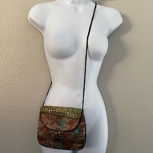 Vintage Embroidered Crossbody Bag Silk Blend Bohemian Boho Chic Hippie Festival